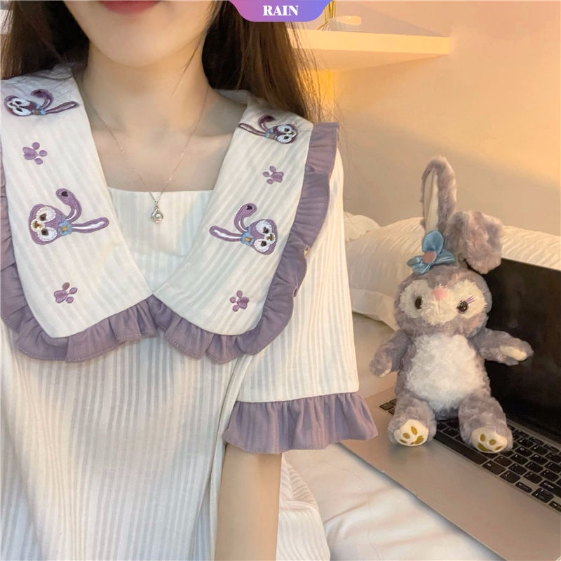Bộ Đồ Ngủ Hai Mảnh Áo Cổ Búp Bê Hoạt Hình StellaLou Dễ Thương Dành Cho Bạn Gái Mặc Ở Nhà [RAIN]