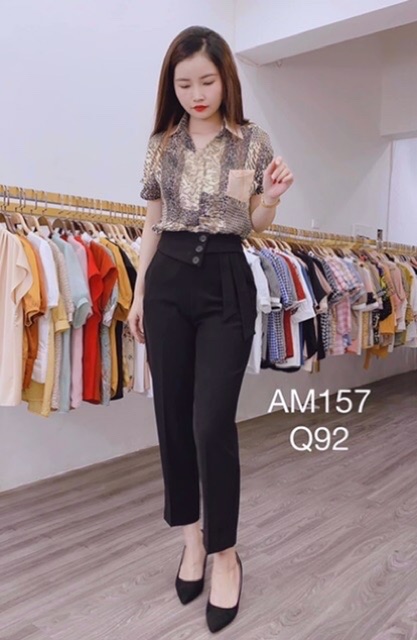 Quần baggy nữ vạt nơ 3 cúc siêu xinh, quần tây công sở lưng cao 3 màu nâu đen kem chất vải tuyết mưa Xưởng may Thu Thủy