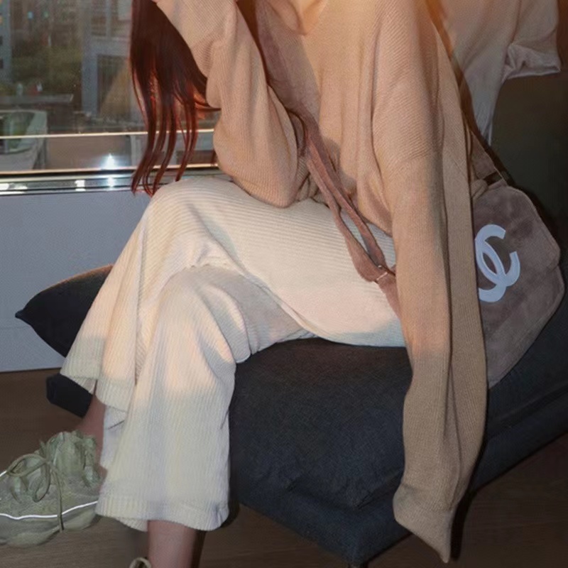 Quần ống rộng Vải Nhung Kẻ Thời Trang Cho Nữ Size S-2XL