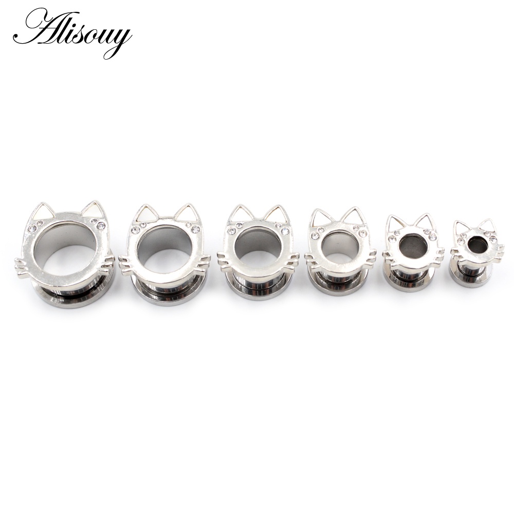 Alisouy Set 2 Khuyên Nong Tai Hình Mèo Bằng Thép Không Gỉ 6-16mm