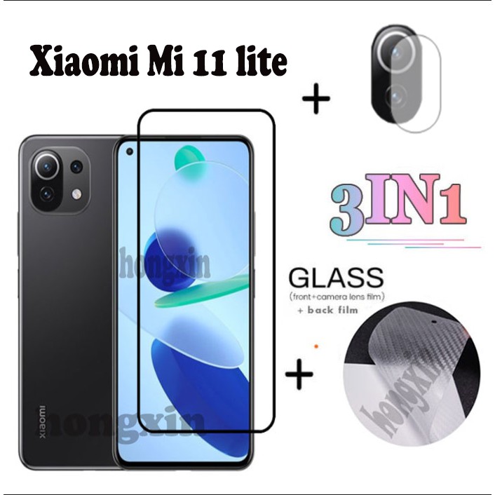 (3in1) For Xiaomi Mi 11 Lite 10s Mi 10 Youth 10T pro 10T Lite Note 10 Pro Note 10 Lite  9T pro 9SE Full Screen Tempered Glass Film + camera lens film + Carbon Fiber Back Film