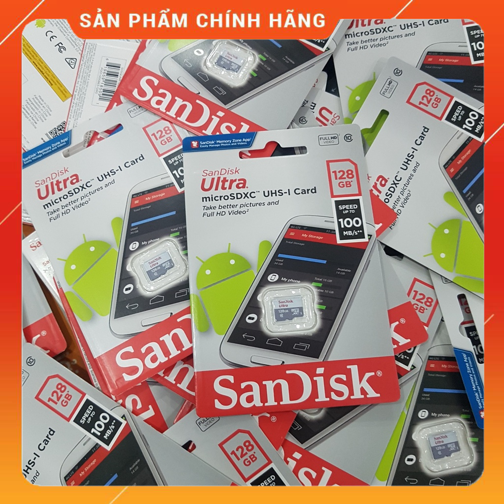 Thẻ nhớ SanDisk Ultra Class 10 128GB 100MB/s - Dùng cho camera, máy ảnh, điện thoại - Hàng chính hãng