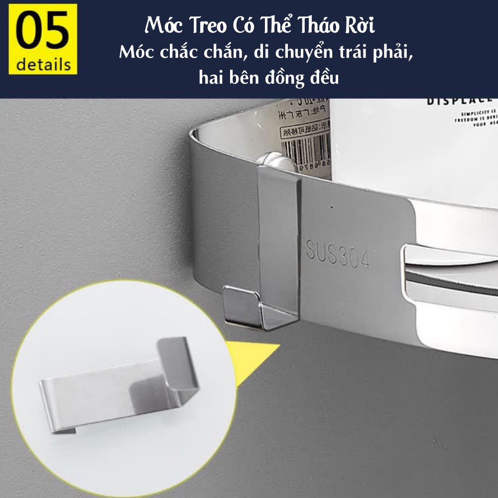 Kệ Nhà Tắm, Kệ Góc Nhà Tắm Inox Dán Tường Không Cần Khoan Đục THANH XUÂN 98