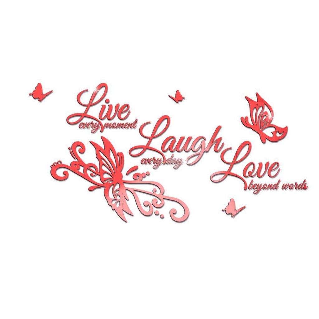 Miếng Dán Tường Trang Trí Hình Bướm / Live Laugh Bằng Acrylic Tráng Gương Nghệ Thuật