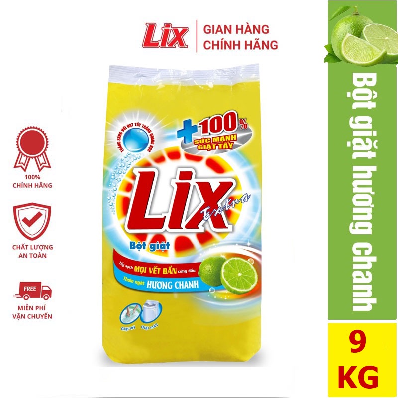 BỘT GIẶT LIX EXTRA 9KG CHANH EC900 HƯƠNG THƠM BỀN LÂU TRÊN ÁO QUẦN