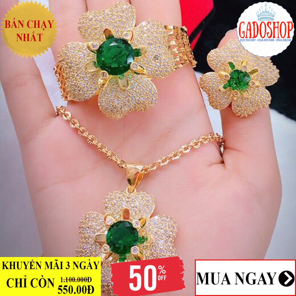 [ GIÁ SIÊU SỐC ] Bộ trang sức nữ hoa xoáy mạ vàng đính đá màu cao cấp Gadoshop - đeo đi đám cực đẹp