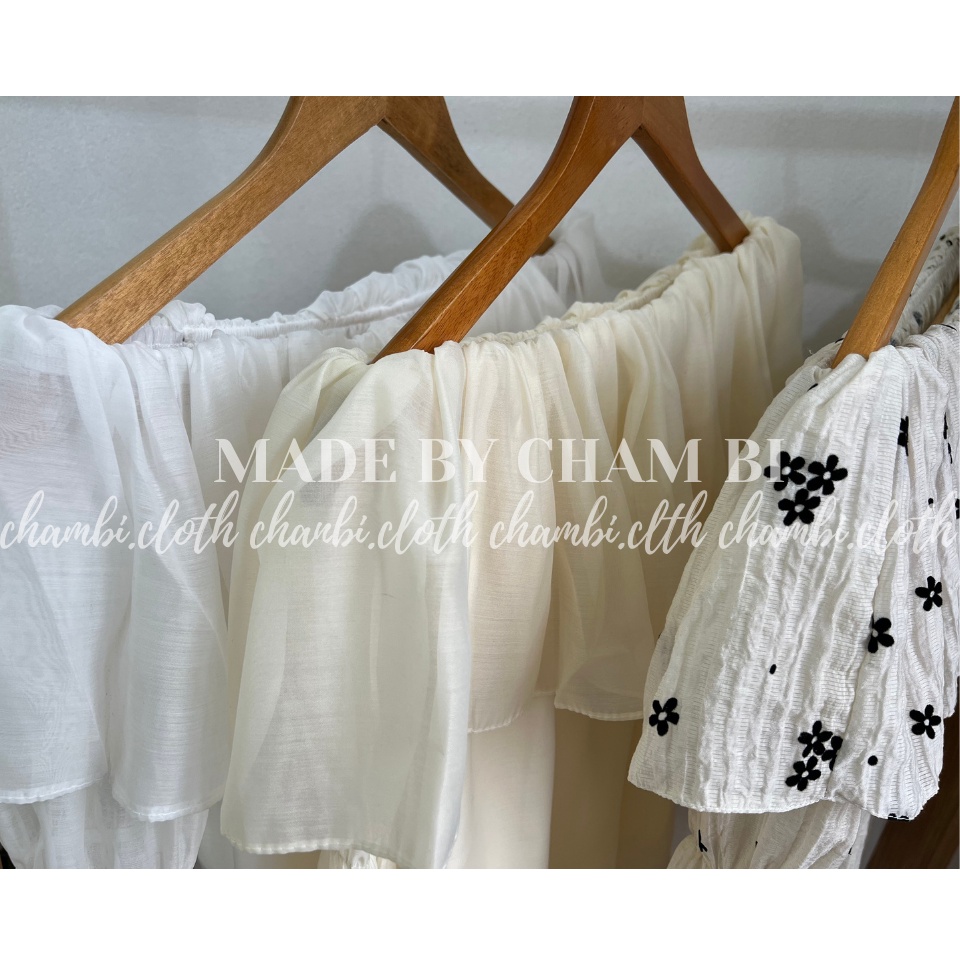 Áo kiểu nữ bánh bèo A.288, Áo kiểu trễ vai bèo ngực tay bo họa tiết hoa daisy cực xinh