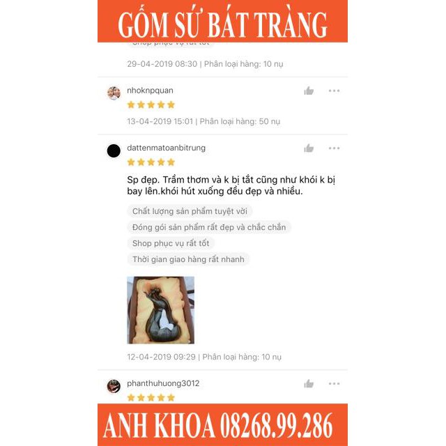 Trầm hương khói ngược đốt siêu thơm siêu lâu 30-40p - Gốm sứ Bát Tràng Anh Khoa