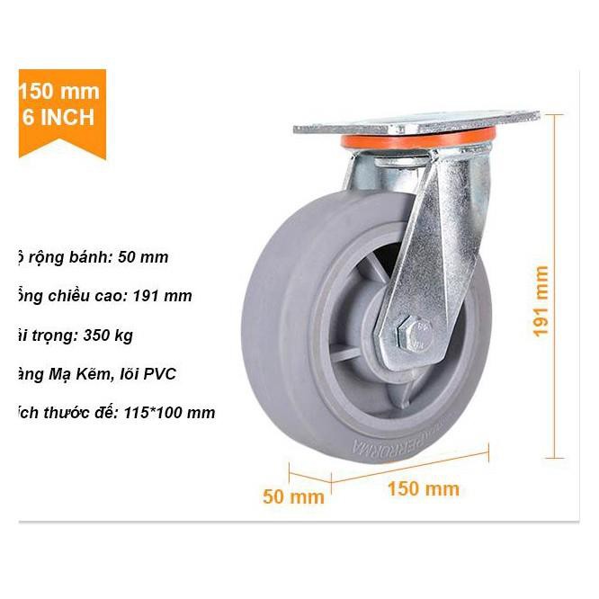 Bánh xe đẩy hàng Cao su - Giảm ồn tối đa - bánh xe đẩy hàng bệnh viện  150mm