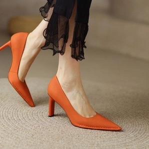 Giày Cao Gót 6CM Da Mềm Mũi Nhọn Màu Cam Cho Nữ