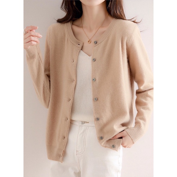 Áo len cardigan cổ tròn, áo len dài tay