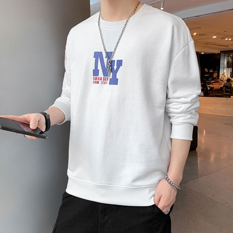 Áo nỉ dài tay cổ tròn in họa tiết thời trang cho nam size M-4XL