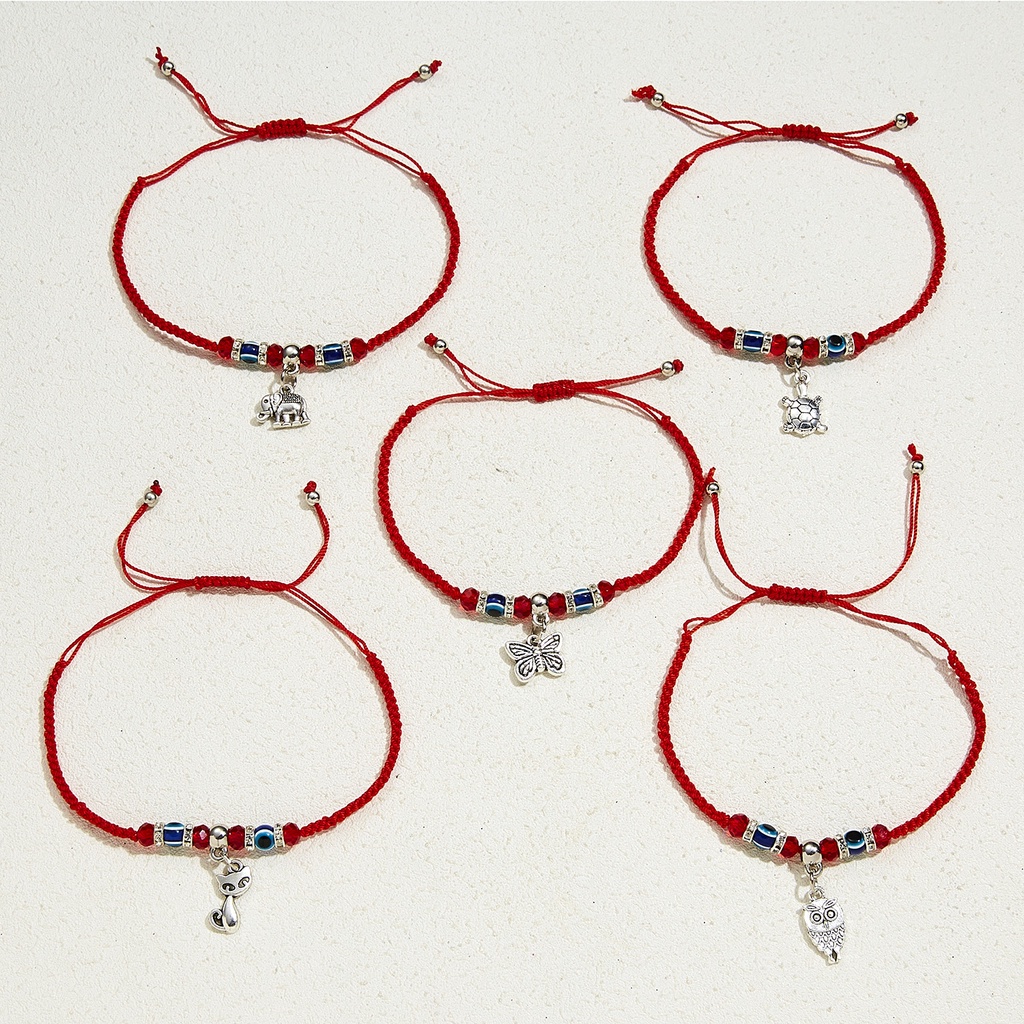 Vòng tay dây bện có thể điều chỉnh mặt hình mắt quỷ xanh dương bướm mèo thời trang phong cách Hàn Quốc dành cho nam nữ