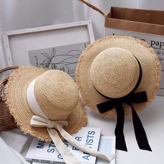 Mũ cói đi biển - Raffia Straw - viền tua rua - thắt dây nơ