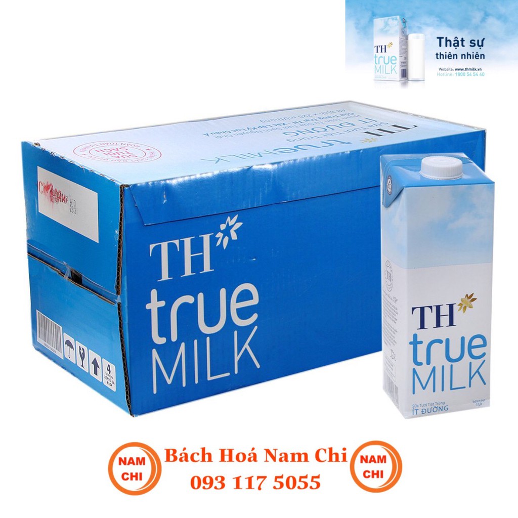 [THÙNG 12 HỘP] Sữa Tươi Tiệt Trùng TH True Milk Ít Đường 1L (1 Lít)