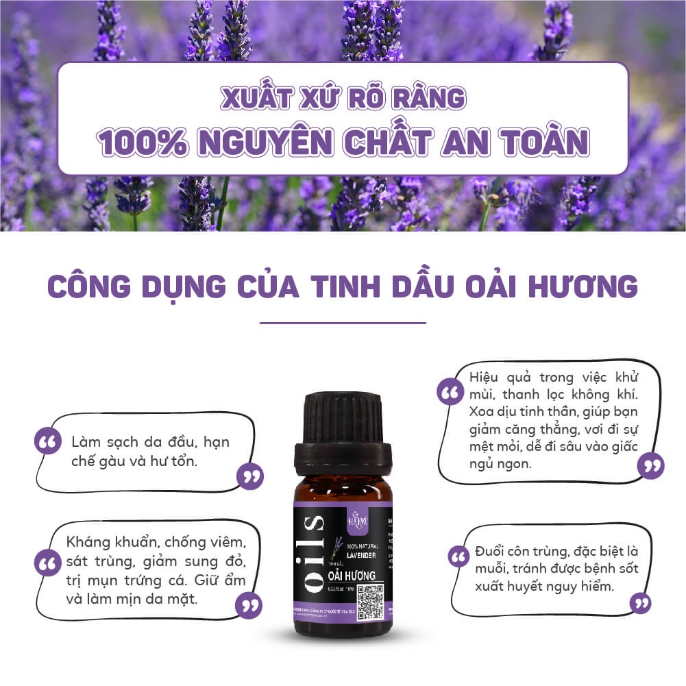 Tinh dầu Xông Oải Hương Haeva Cao Cấp, 100% Thiên Nhiên, kháng khuẩn, giúp ngủ ngon, đuỗi muỗi, Chai 10ml/30m/100ml