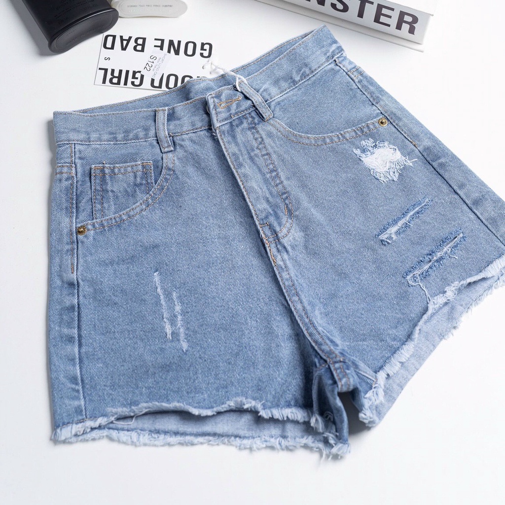 Quần short jean nữ sành điệu phối rách chất jean denim bền đẹp AnNgo - AT215