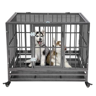 Lồng sắt bản lề sơn tĩnh điện cho chó mèo có bánh xe di chuyển