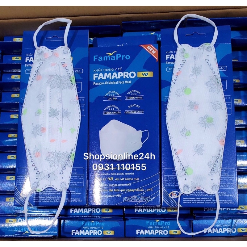 ✅ Khẩu trang y tế 4D KF94 Famapro Nam Anh họa tiết lá