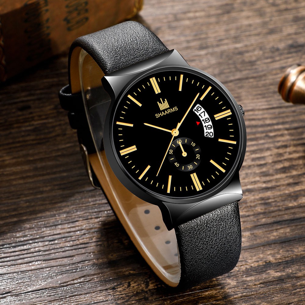 (SIÊU PHẨM) Đồng hồ nam SHAARMS SHA668 doanh nhân đẳng cấp viền thép lịch lãm dây da cao cấp | BigBuy360 - bigbuy360.vn