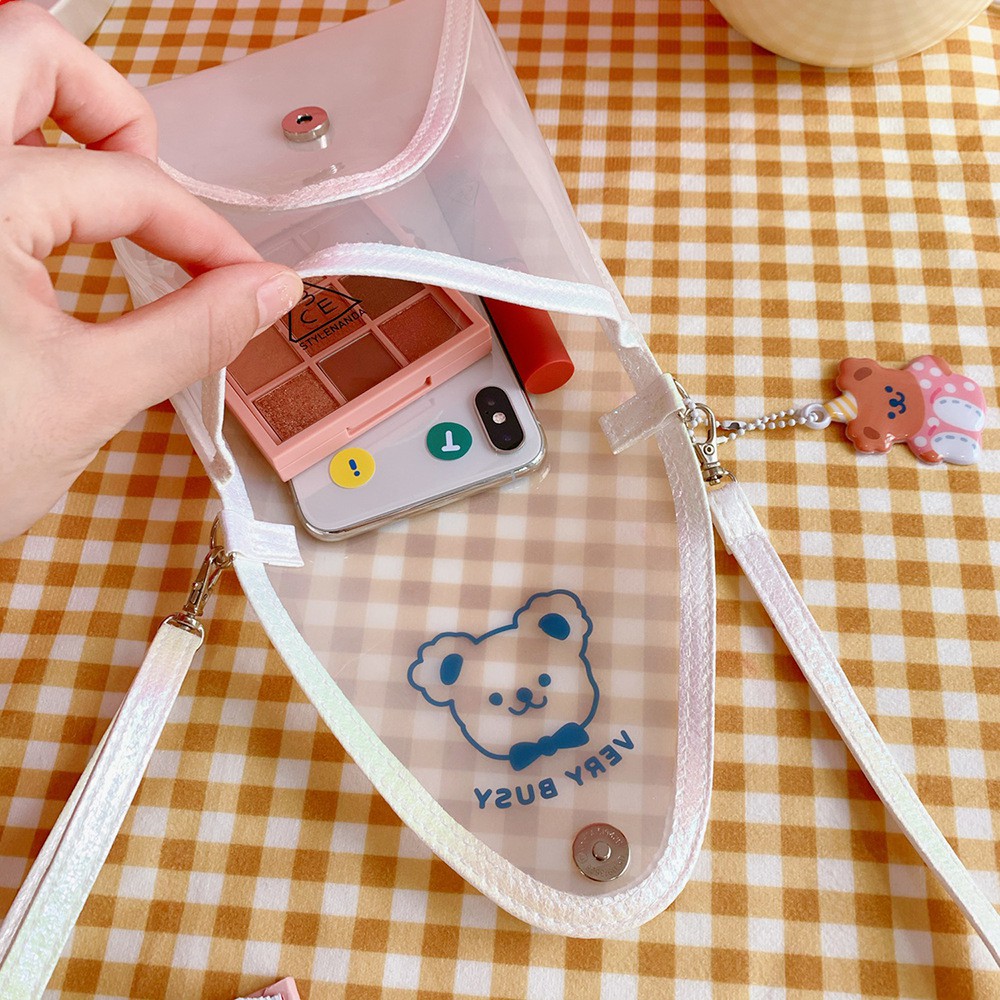 Túi đeo chéo trong suốt họa tiết gấu xinh xắn ulzzang