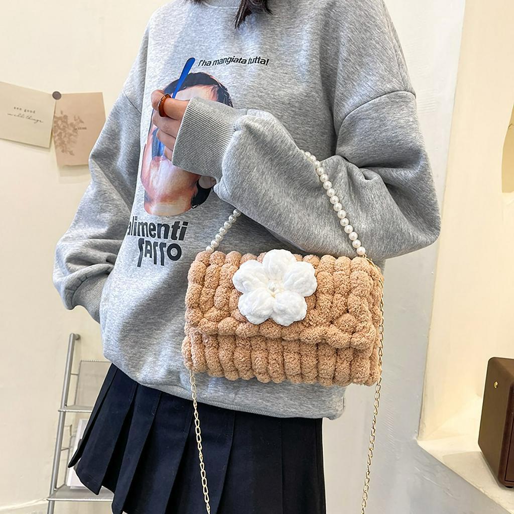 Túi len tự đan bông bi đính hoa, túi đeo chéo handmade tự đan - Có video hướng dẫn DIY903