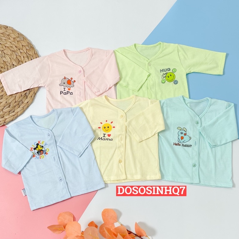 Set 5 áo sơ sinh cài giữa cotton cao cấp cho bé