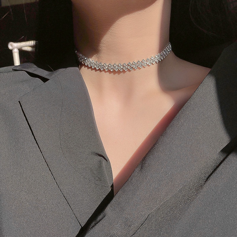 Vòng Cổ Choker Đính Đá Kim Cương Phong Cách Hàn Quốc Thời Trang