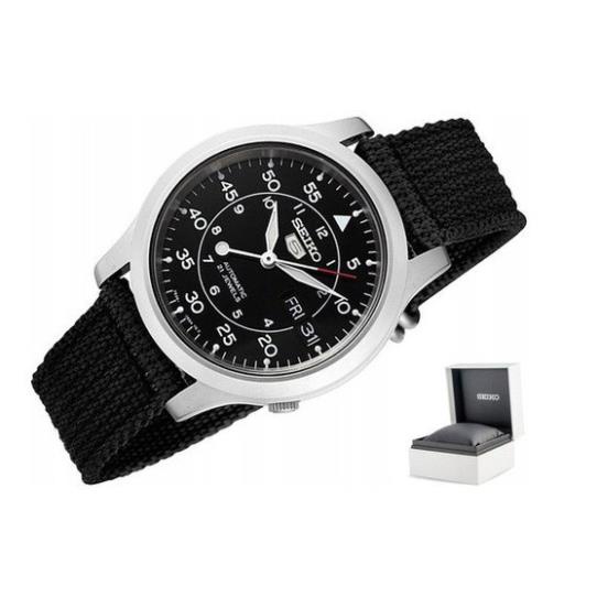 Đồng hồ nam Chính Hãng Seiko 5 Quân Đội SNK809K2S - Máy Cơ Dây Nato - Mặt Đen - Chống