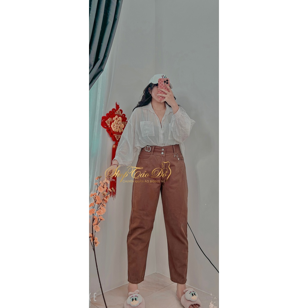 (TÁO ĐỎ BIGSIZE 55-90KG) Quần kaki nữ dáng baggy, siêu lưng cao basic 3 màu nhấn eo CD J08 ( ảnh thật shop chụp )