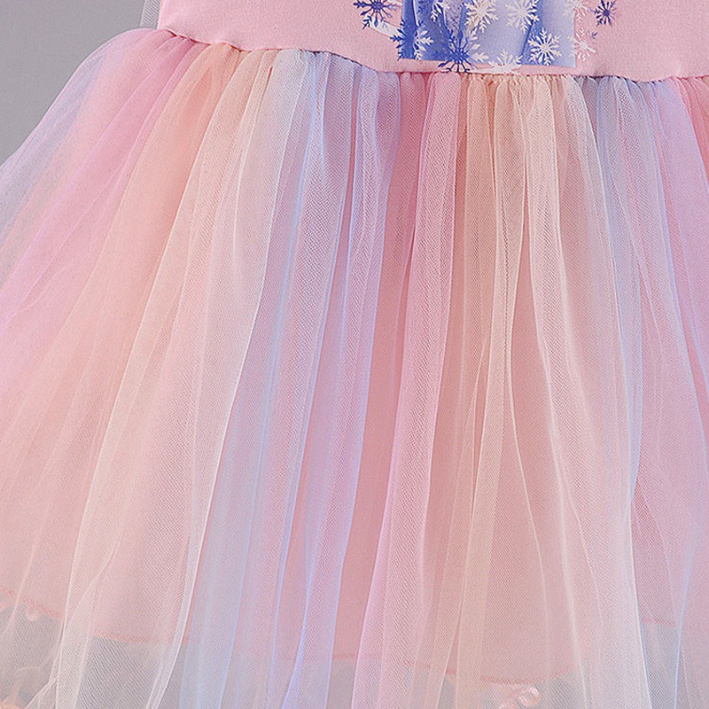 Đầm Công Chúa Se7en Phối Lưới In Họa Tiết Hoạt Hình Kiểu Hàn Quốc Thời Trang Mùa Hè Cho Bé Gái