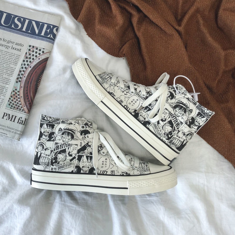 Giày Vải Học Sinh. Giày Thể Thao Vải Canvas Cổ Cao Họa Tiết Anime One Piece Graffiti Thời Trang 2022 Cho Nam