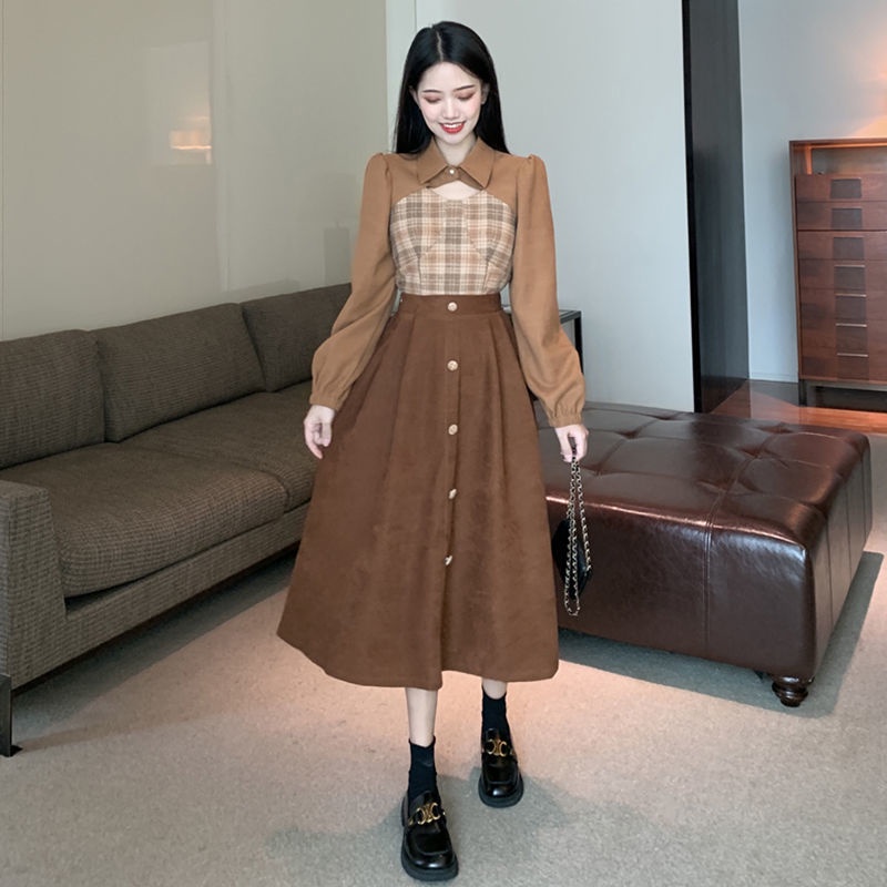 Set áo sơ mi dáng ngắn phối chân váy lưng cao thời trang cho nữ