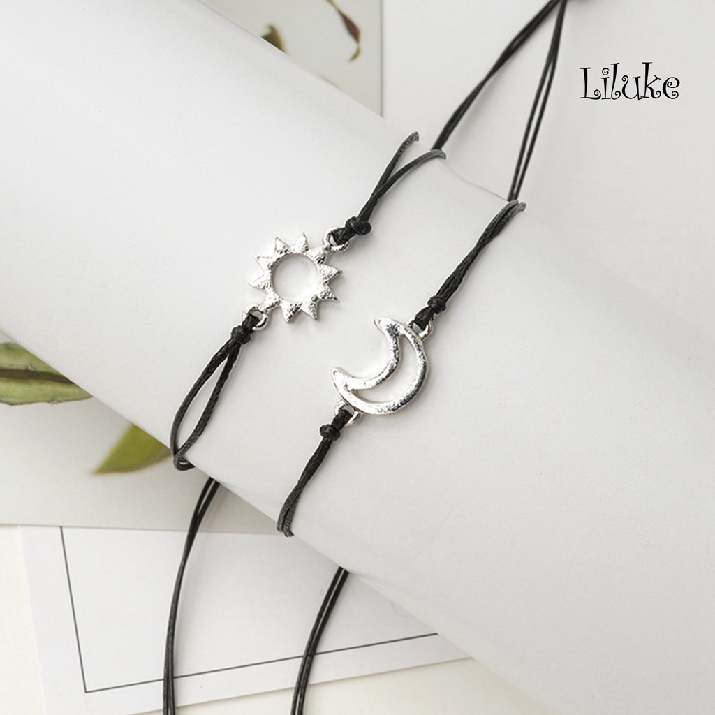 2 Vòng Tay Hợp Kim Màu Trơn Trang Trí Mặt Trăng Và Mặt Trời Xinh Xắn