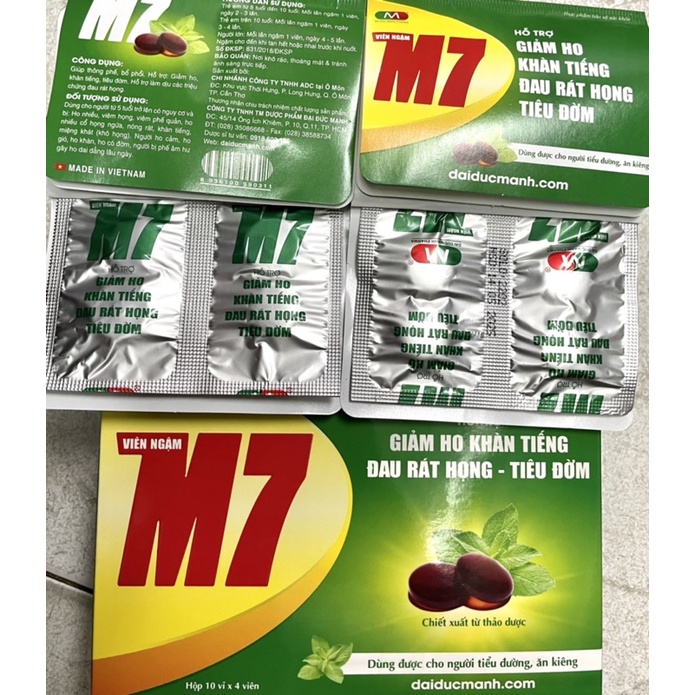 [ DÙNG ĐƯỢC CHO NGƯỜI TIỂU ĐƯỜNG, ĂN KIÊNG] KẸO NGẬM M7 HO THẢO DƯỢC HỘP 40 VIÊN