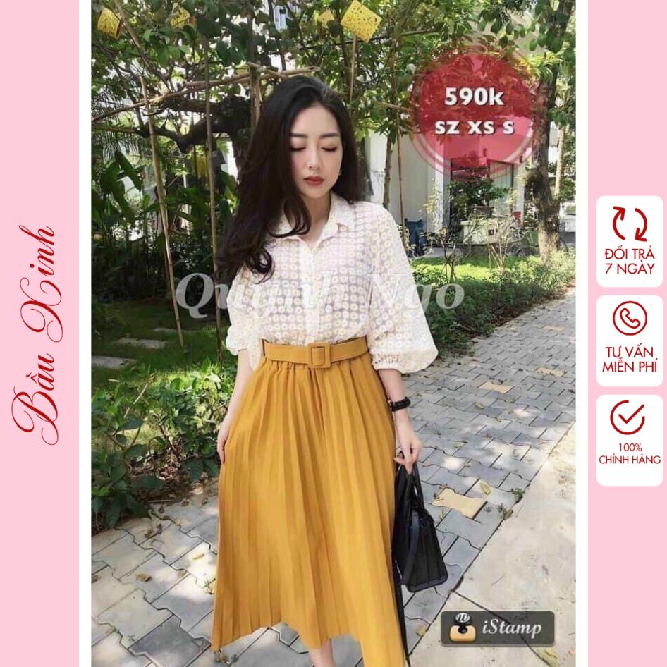 Chân váy xếp ly dài kèm đai- Chân váy midi siêu hot - chân váy dài qua gối-váy cho giới trẻ