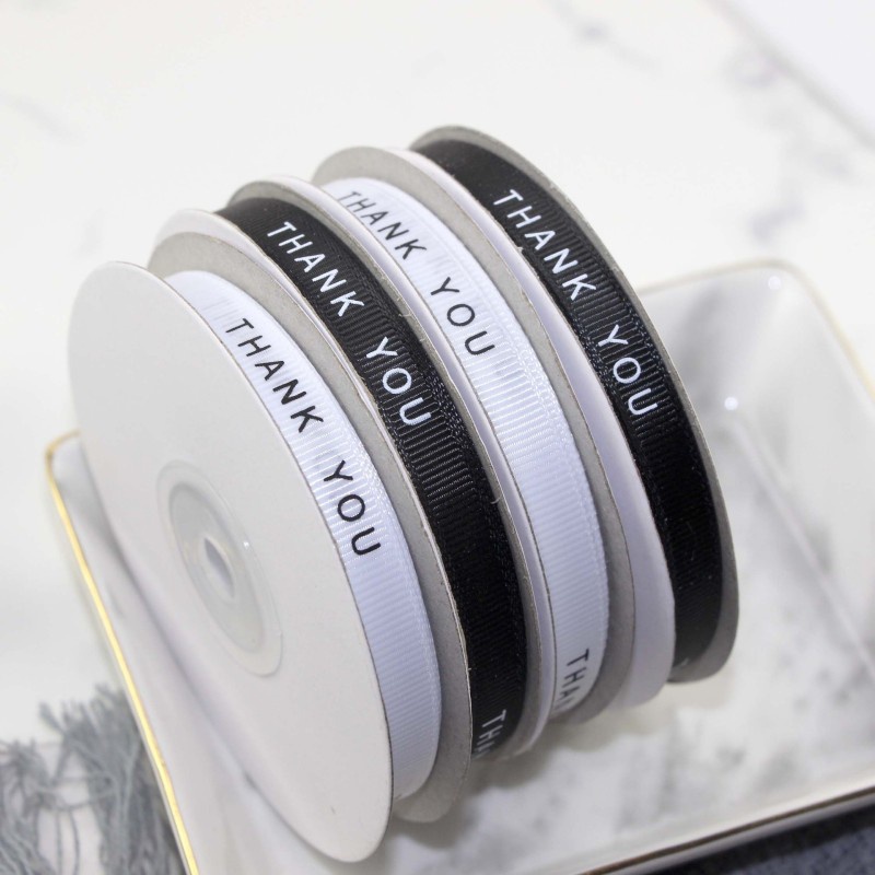 Cuộn Dây Ruy Băng Màu Trắng Đen 25 Yard In Chữ Thank You Trang Trí Quà Tặng