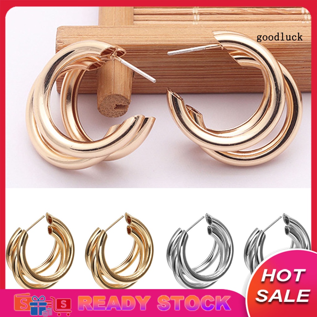 1 Đôi Bông Tai Hình Chữ C Đính Đá Sáng Lấp Lánh Thời Trang Sành Điệu