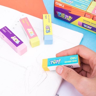 Tẩy 2b deli e3045, 60x24x12mm - xanh dương/vàng/xanh lá