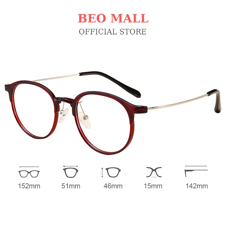 Gọng kính cận nam kim loại BEOMALL mặt trước bằng nhựa càng kính bằng thép cao cấp sang trọng 1753