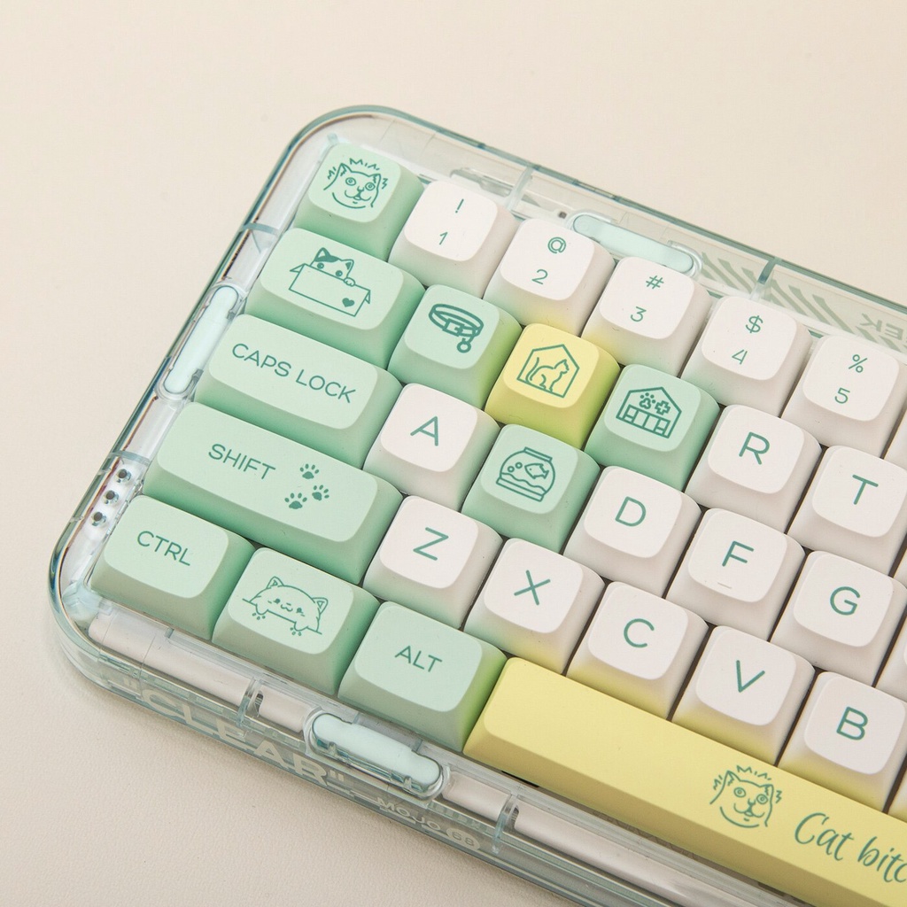 Bộ Keycap XDA PBT 131 Phím Mèo Đen Dễ Thương, in Dye-Sub Font chữ to