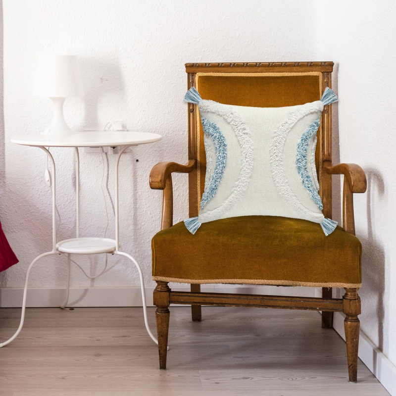 Xiangbao Vỏ Gối Hình Bán Nguyệt Kẻ Sọc Dệt Phối Tua Rua Màu Tương Phản Phong Cách Boho Bắc Âu Trang Trí Cus