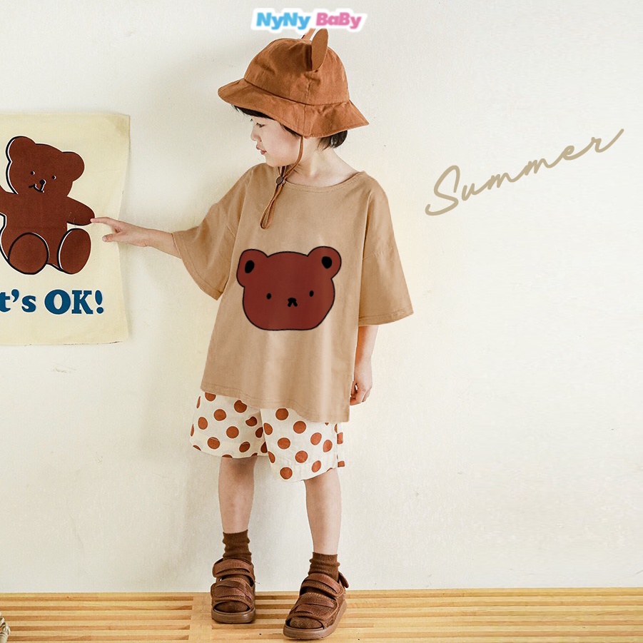 Áo Thun Tay Lỡ Form Rộng  Nyny Baby Cho Bé Vải Cotton Co Giãn 4 Chiều Họa Tiết Gấu Lớn Gấu Bé Từ 1 - 7 Tuổi