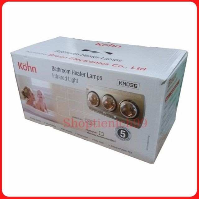 [BH 5 NĂM] Đèn Sưởi Nhà Tắm Kohn ( Đức) 3 Bóng KN03G (KP03G) Chính Hãng Siêu Bền Giá Rẻ Bảo Hành 5 Năm Bóng Hỏng 1 Đổi