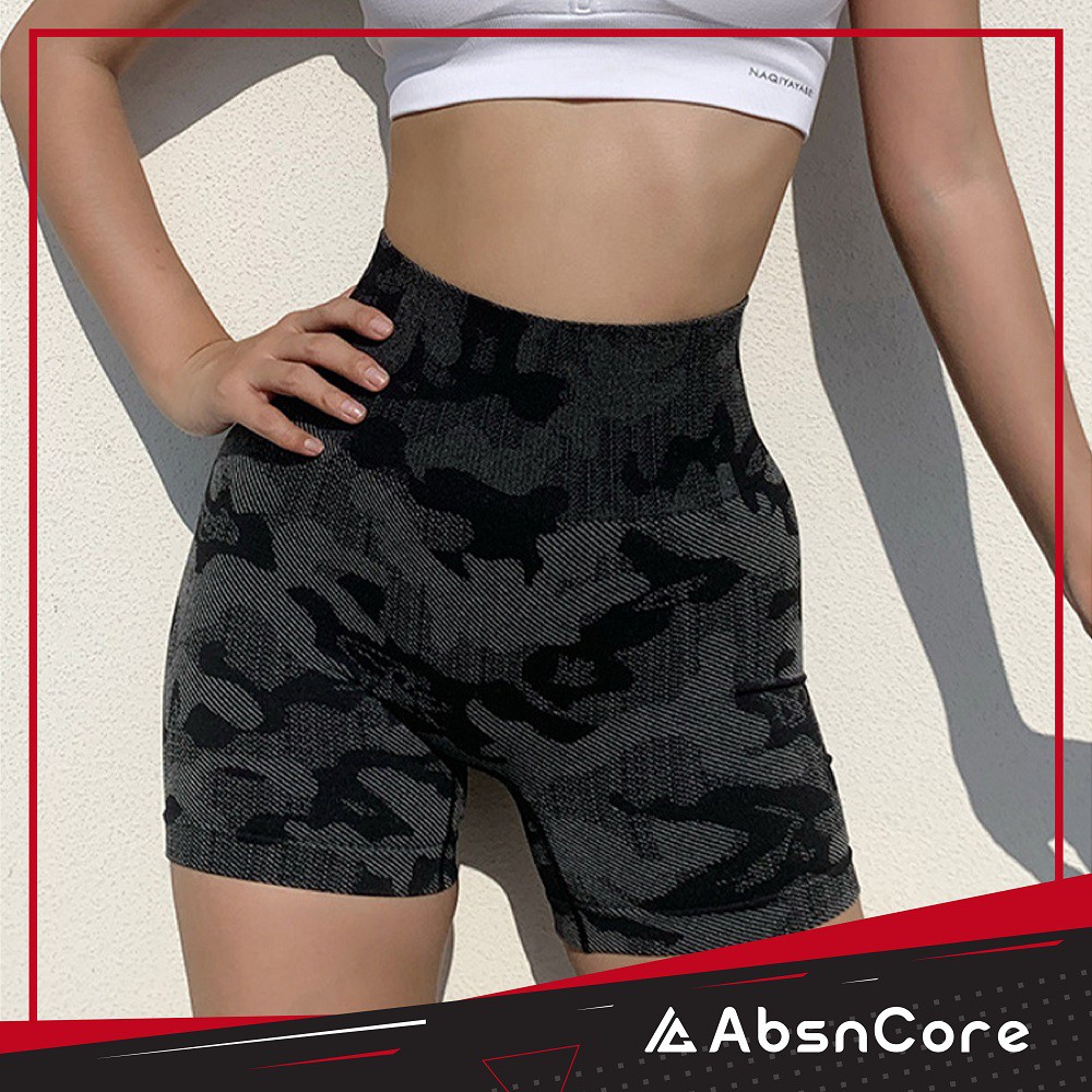 Quần short tập gym nữ AbsNCore, Camo Đen