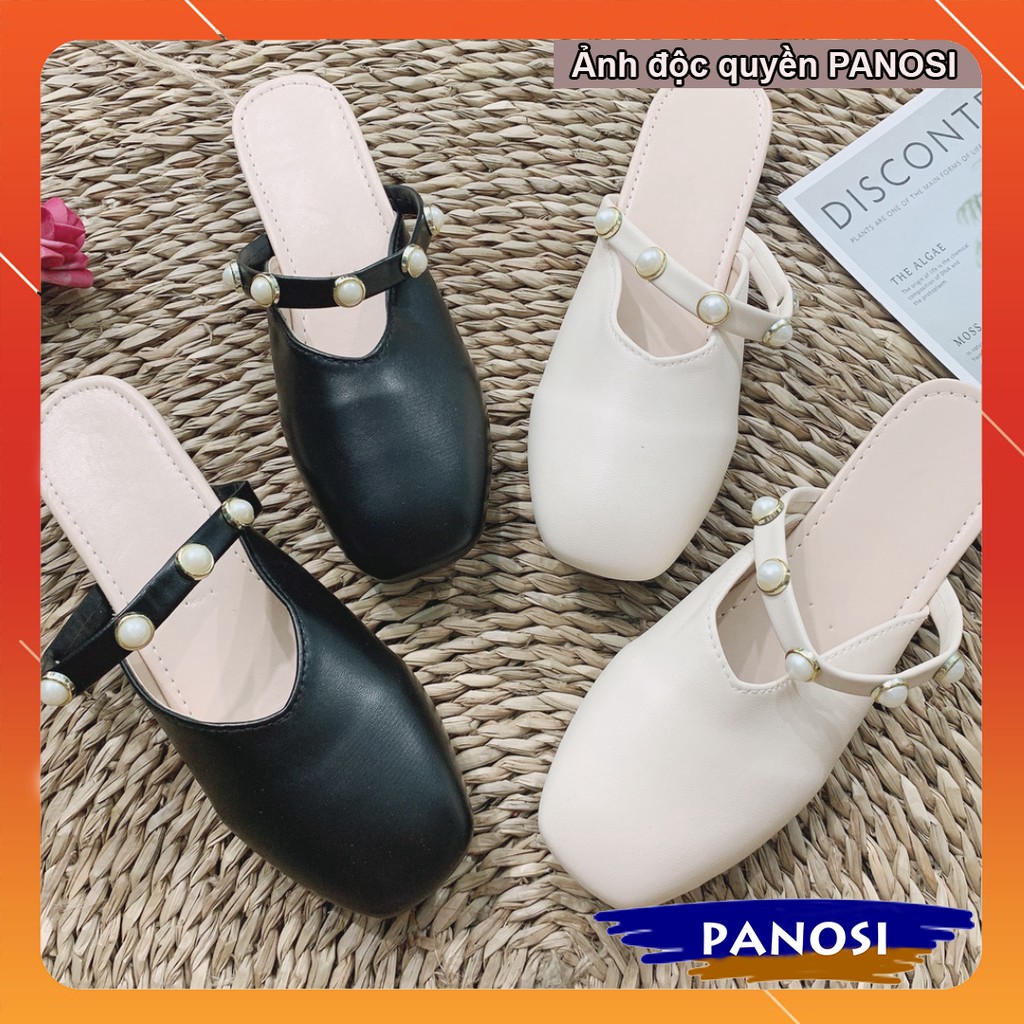 Giày sục nữ mũi tròn đính chuỗi ngọc sanh chảnh S358