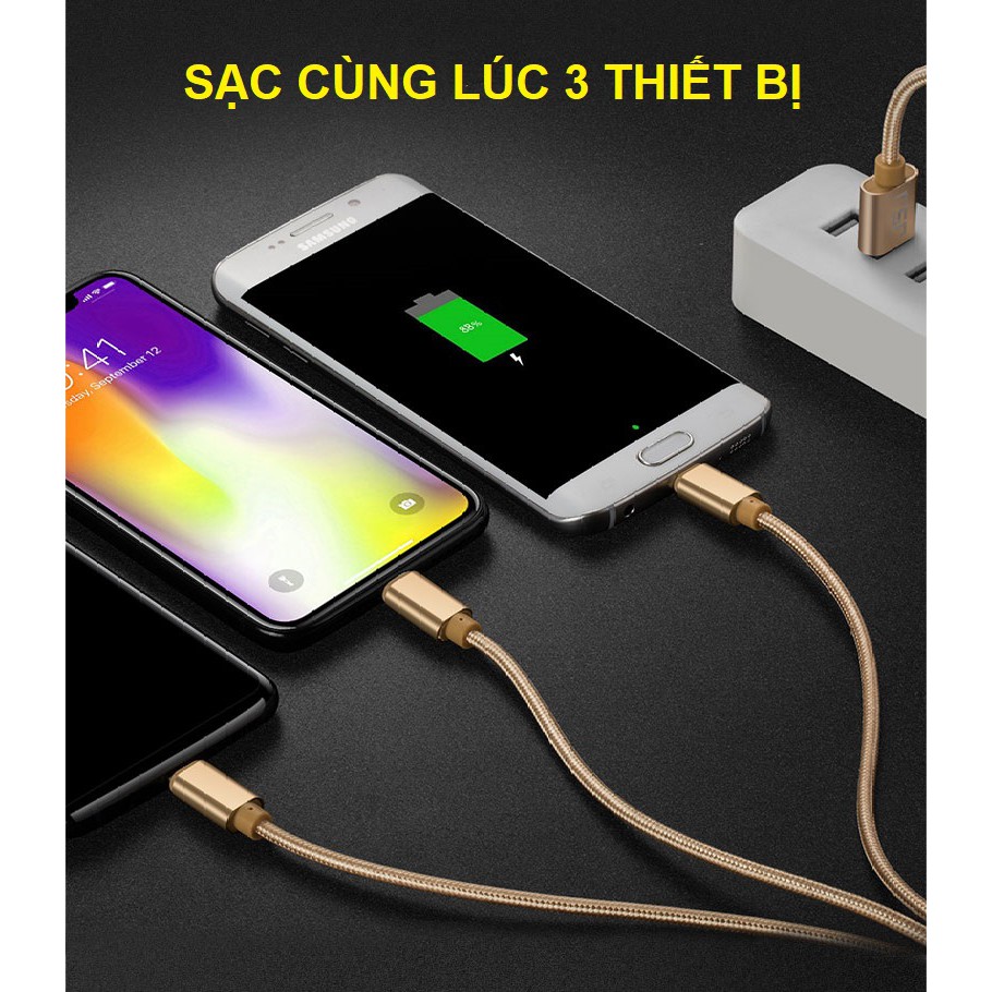 Cáp sạc đa năng JSJ 3 trong 1 Lightning - Micro USB - Type-C dây dù