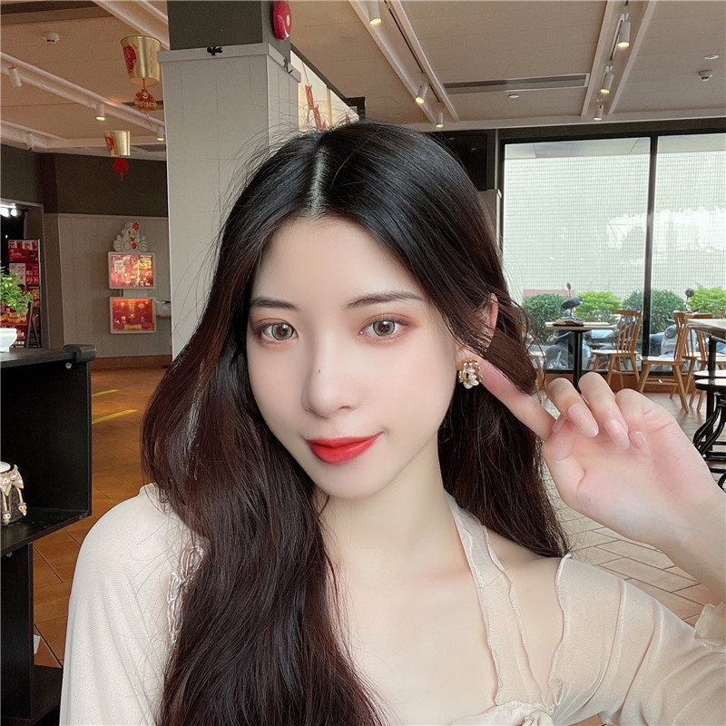 Bông tai/ Hoa tai hợp kim đính hạt giữa phong cách Hàn Quốc