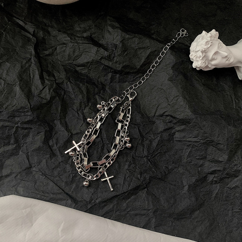 Vòng Tay Chuỗi Hạt Hình Chữ Thập Hai Lớp Phong Cách Hiphop 19047 Cho Nam Nữ