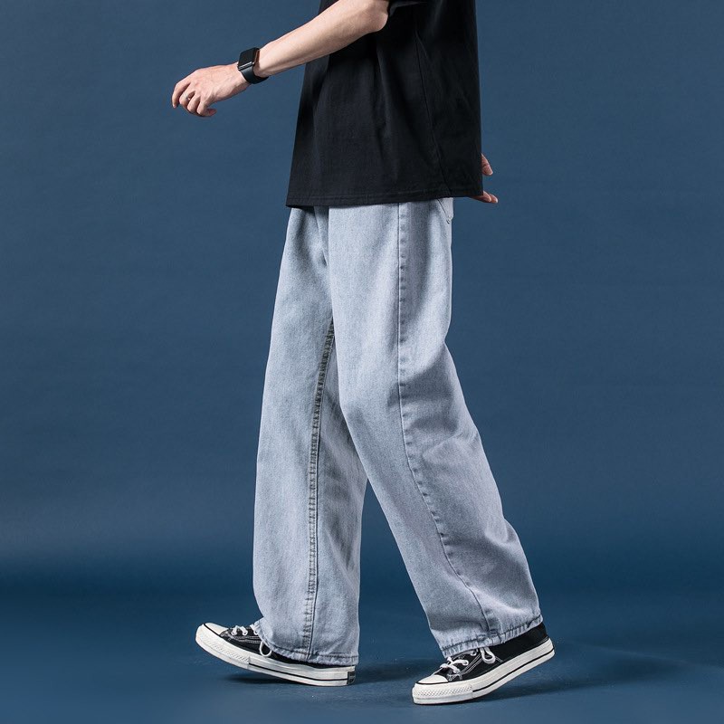 Quần jean trắng nam baggy ống suông rộng dáng đứng vải jeans bò xanh phom xuông cao cấp SR01 hottrend 2022